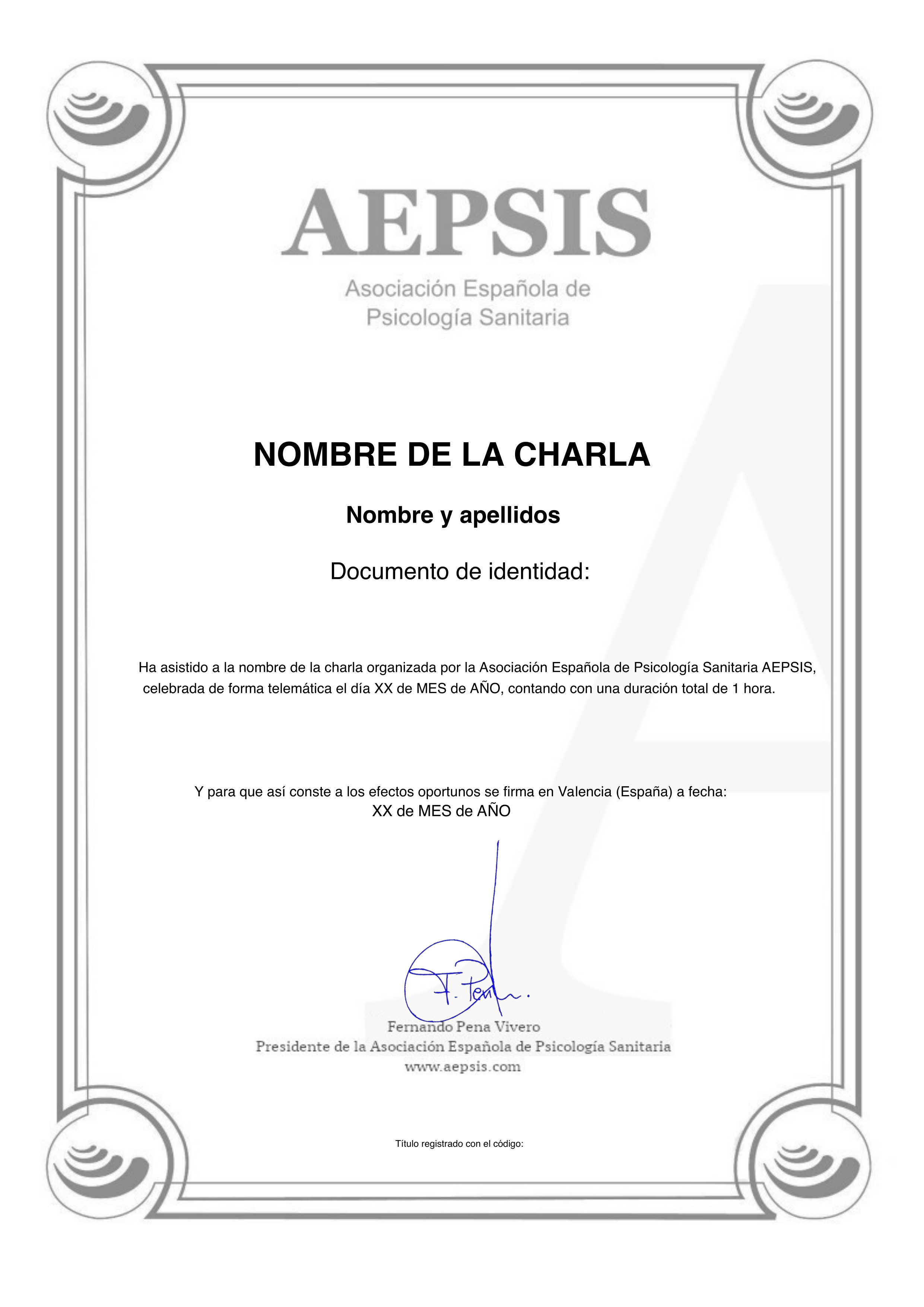 Ejemplo de diploma de asistencia AEPSIS